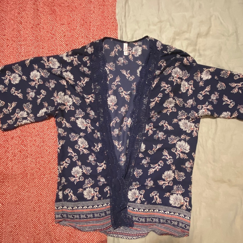 Navy blue and floral kimono